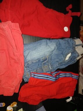 Bundle of Kids Bottoms - Red Shorts, Red Joggers, Blue Denim Pants